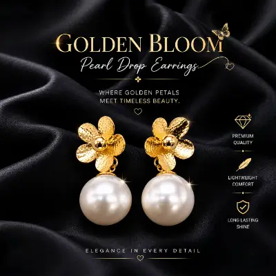 Vintage-Inspired Golden Bloom Pearl Drop Earrings