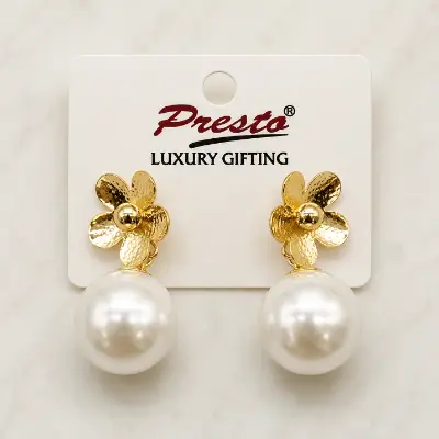 Vintage-Inspired Golden Bloom Pearl Drop Earrings