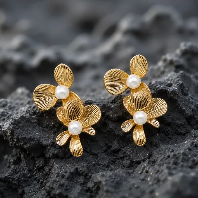 Nature-Inspired Gold Floral Pearl Drop Earrings