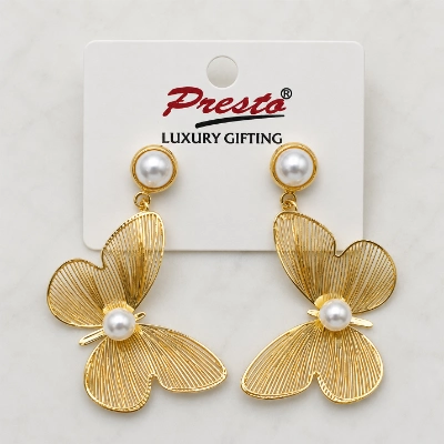 Butterfly-Inspired Gold-Tone Floral Pearl Earrings