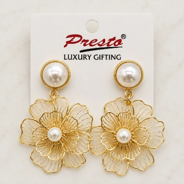 Elegant Gold-Tone Layered Floral Pearl Earrings