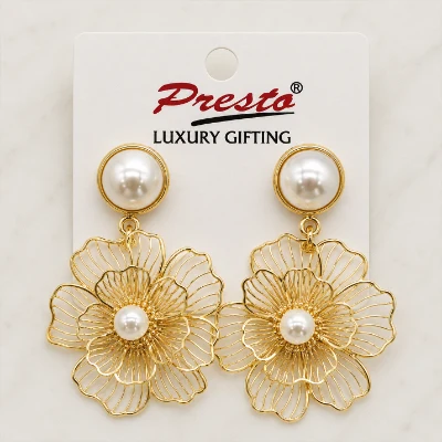 Elegant Gold-Tone Layered Floral Pearl Earrings