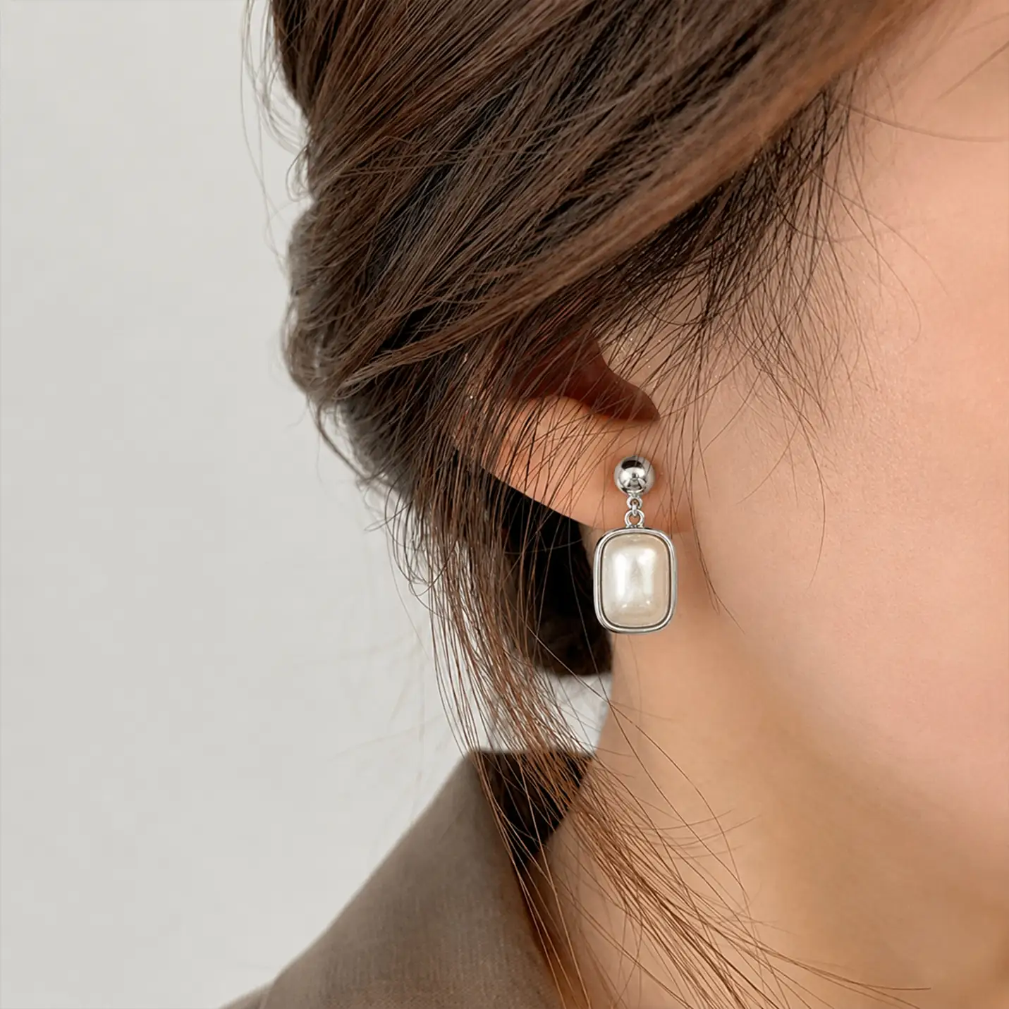 Lustrous Pearl & Silver Geometric Earrings