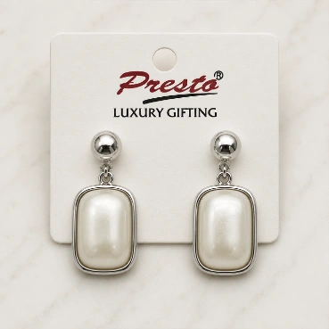 Lustrous Pearl & Silver Geometric Earrings