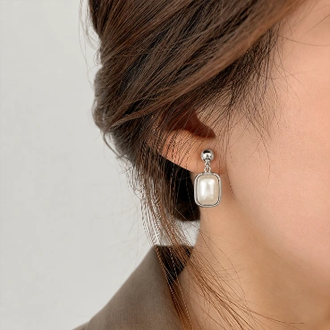 Lustrous Pearl & Silver Geometric Earrings