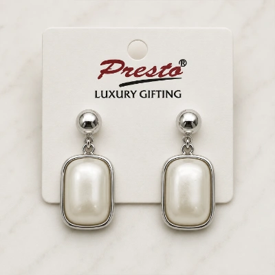 Lustrous Pearl & Silver Geometric Earrings