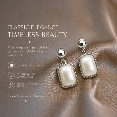 Lustrous Pearl & Silver Geometric Earrings