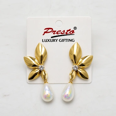 Charming Floral Pearl Drop Gold-Tone Earrings