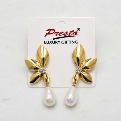Charming Floral Pearl Drop Gold-Tone Earrings