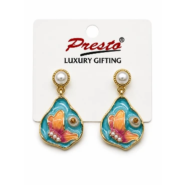Butterfly Enamel Pearl Gold-Tone Drop Earrings