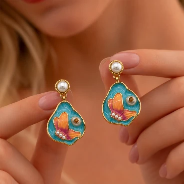 Butterfly Enamel Pearl Gold-Tone Drop Earrings