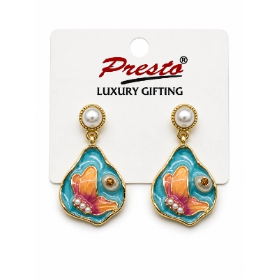 Butterfly Enamel Pearl Gold-Tone Drop Earrings