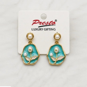Pearl Blossom Enamel Gold-Tone Drop Earrings