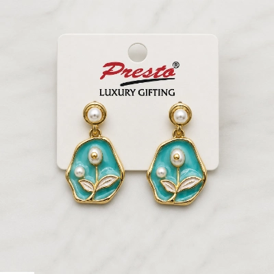 Pearl Blossom Enamel Gold-Tone Drop Earrings