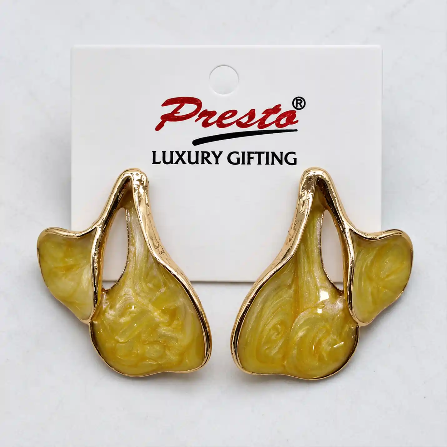 Elegant Mustard Enamel Gold-Tone Statement Earrings