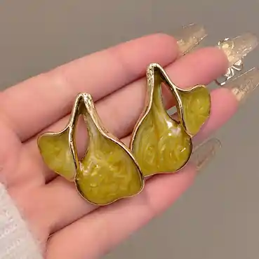 Elegant Mustard Enamel Gold-Tone Statement Earrings