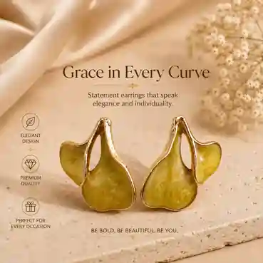 Elegant Mustard Enamel Gold-Tone Statement Earrings