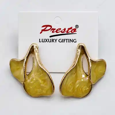 Elegant Mustard Enamel Gold-Tone Statement Earrings