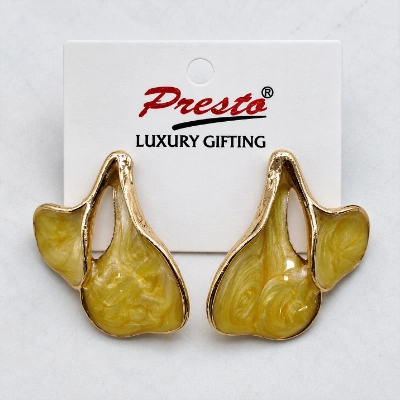 Elegant Mustard Enamel Gold-Tone Statement Earrings
