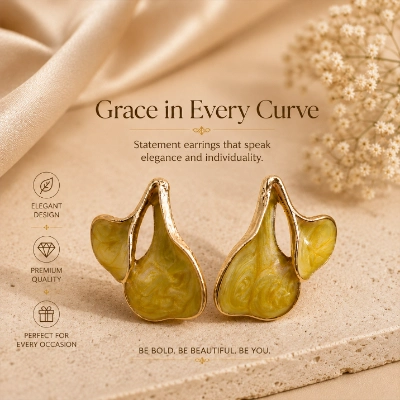 Elegant Mustard Enamel Gold-Tone Statement Earrings