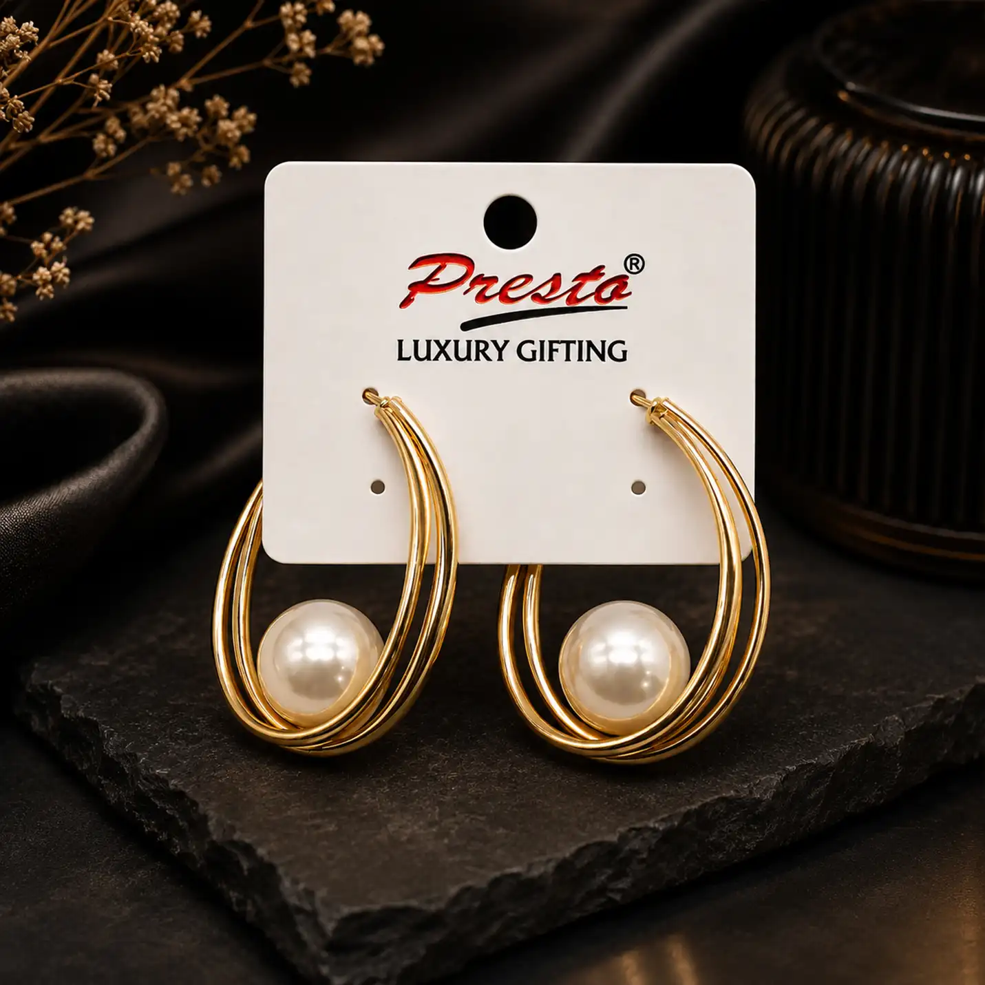Graceful Pearl Hoop Gold-Tone Statement Earrings