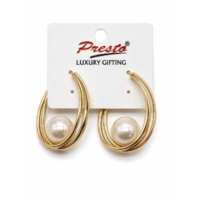 Graceful Pearl Hoop Gold-Tone Statement Earrings