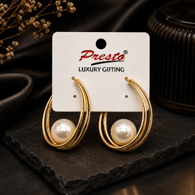 Graceful Pearl Hoop Gold-Tone Statement Earrings