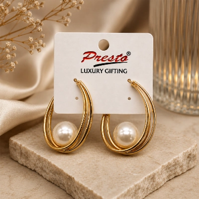 Graceful Pearl Hoop Gold-Tone Statement Earrings