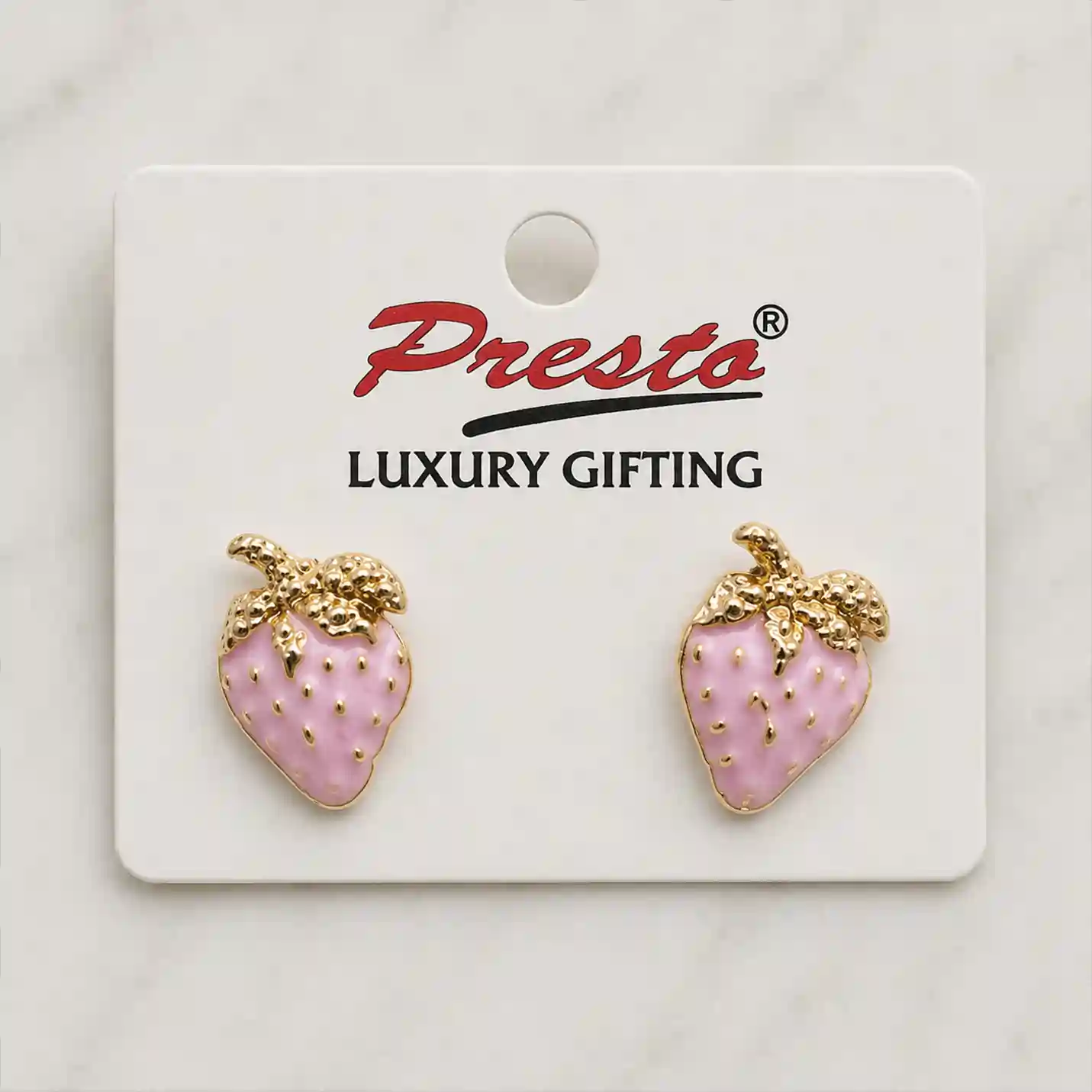 Cute Pink Strawberry Gold-Tone Stud Earrings