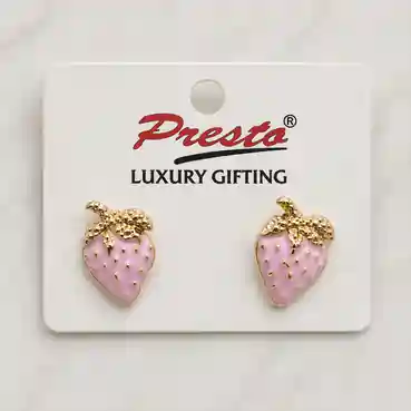 Cute Pink Strawberry Gold-Tone Stud Earrings