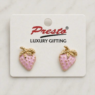 Cute Pink Strawberry Gold-Tone Stud Earrings