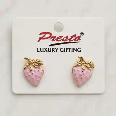 Cute Pink Strawberry Gold-Tone Stud Earrings