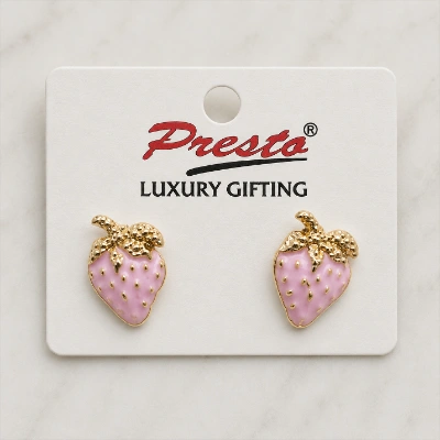 Cute Pink Strawberry Gold-Tone Stud Earrings