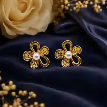 Contemporary Pearl Flower Stud Earrings