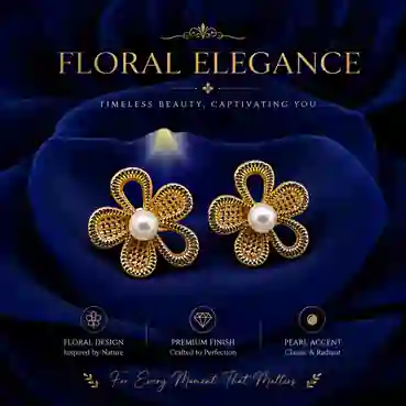 Contemporary Pearl Flower Stud Earrings