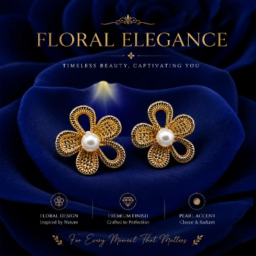 Contemporary Pearl Flower Stud Earrings