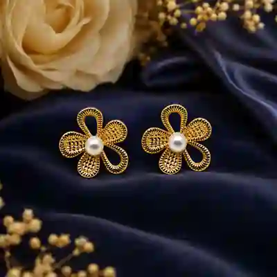 Contemporary Pearl Flower Stud Earrings