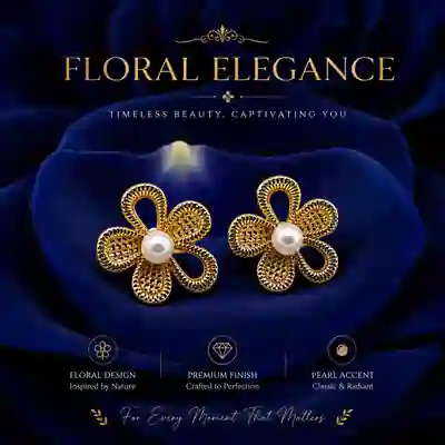 Contemporary Pearl Flower Stud Earrings