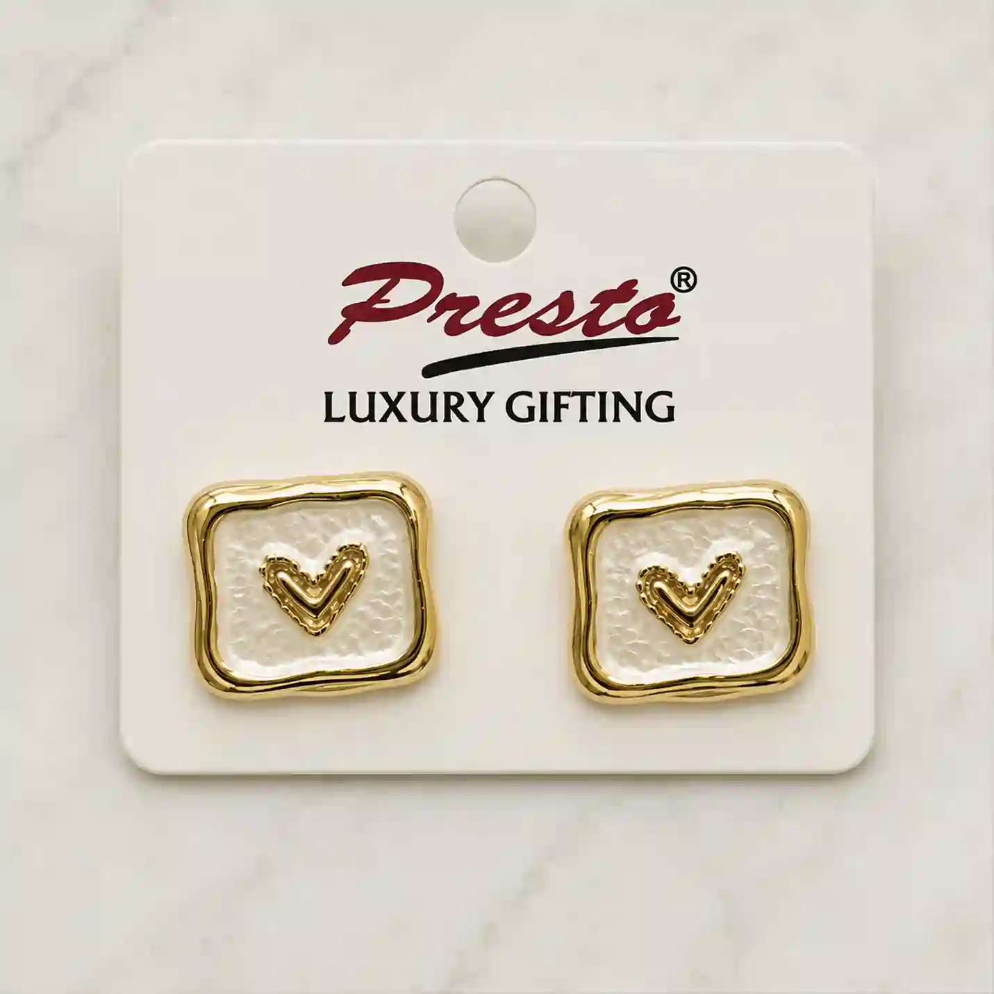 Heart Motif White Enamel Gold-Tone Stud Earrings