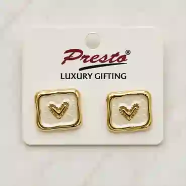Heart Motif White Enamel Gold-Tone Stud Earrings