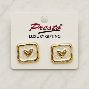 Heart Motif White Enamel Gold-Tone Stud Earrings