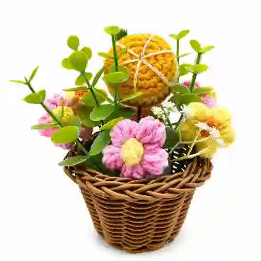 Handcrafted Crochet Flower Basket with Decorative Floral Arrangement