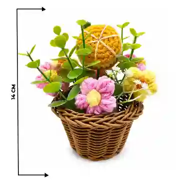 Handcrafted Crochet Flower Basket with Decorative Floral Arrangement
