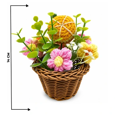 Handcrafted Crochet Flower Basket with Decorative Floral Arrangement