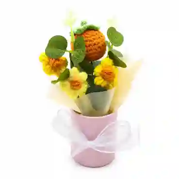 Handcrafted Crochet Sunflower Bouquet in Decorative Pink Vase