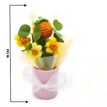Handcrafted Crochet Sunflower Bouquet in Decorative Pink Vase