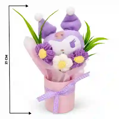 Cute Purple Plush Character & Crochet Flower Bouquet in Pink Gift Vase
