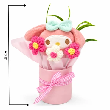 Cute Bunny Plush &amp; Crochet Flower Bouquet in Pink Gift Vase