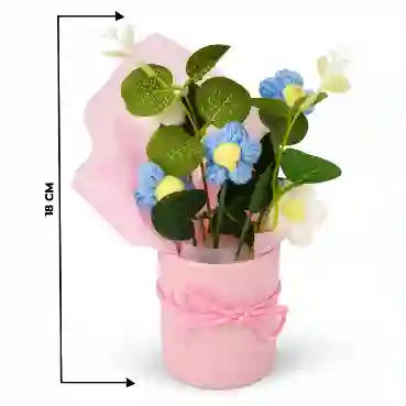 Handmade Blue &amp; White Crochet Flower Bouquet in Pink Gift Vase