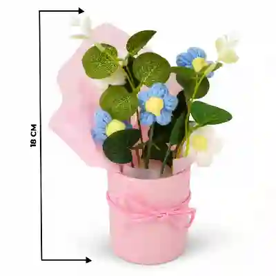 Handmade Blue & White Crochet Flower Bouquet in Pink Gift Vase